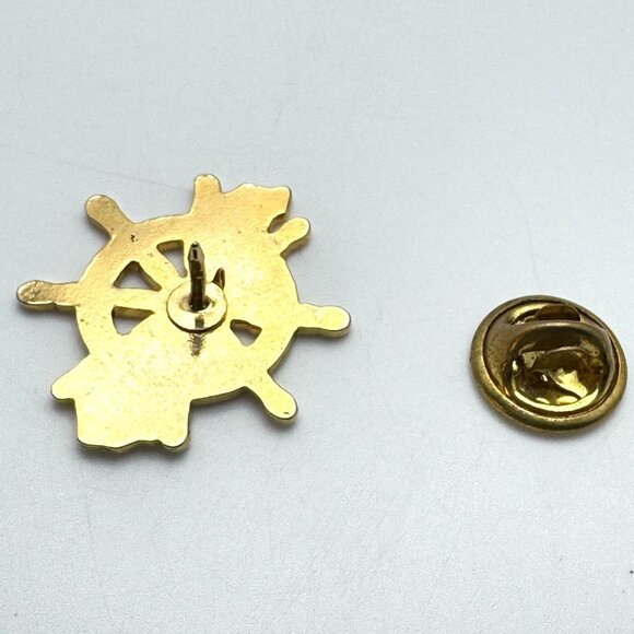 Okinawa Souvenir Lapel Pin Map & Ships Wheel Gold Tone Enamel Vtg Collectible - Picture 3 of 7